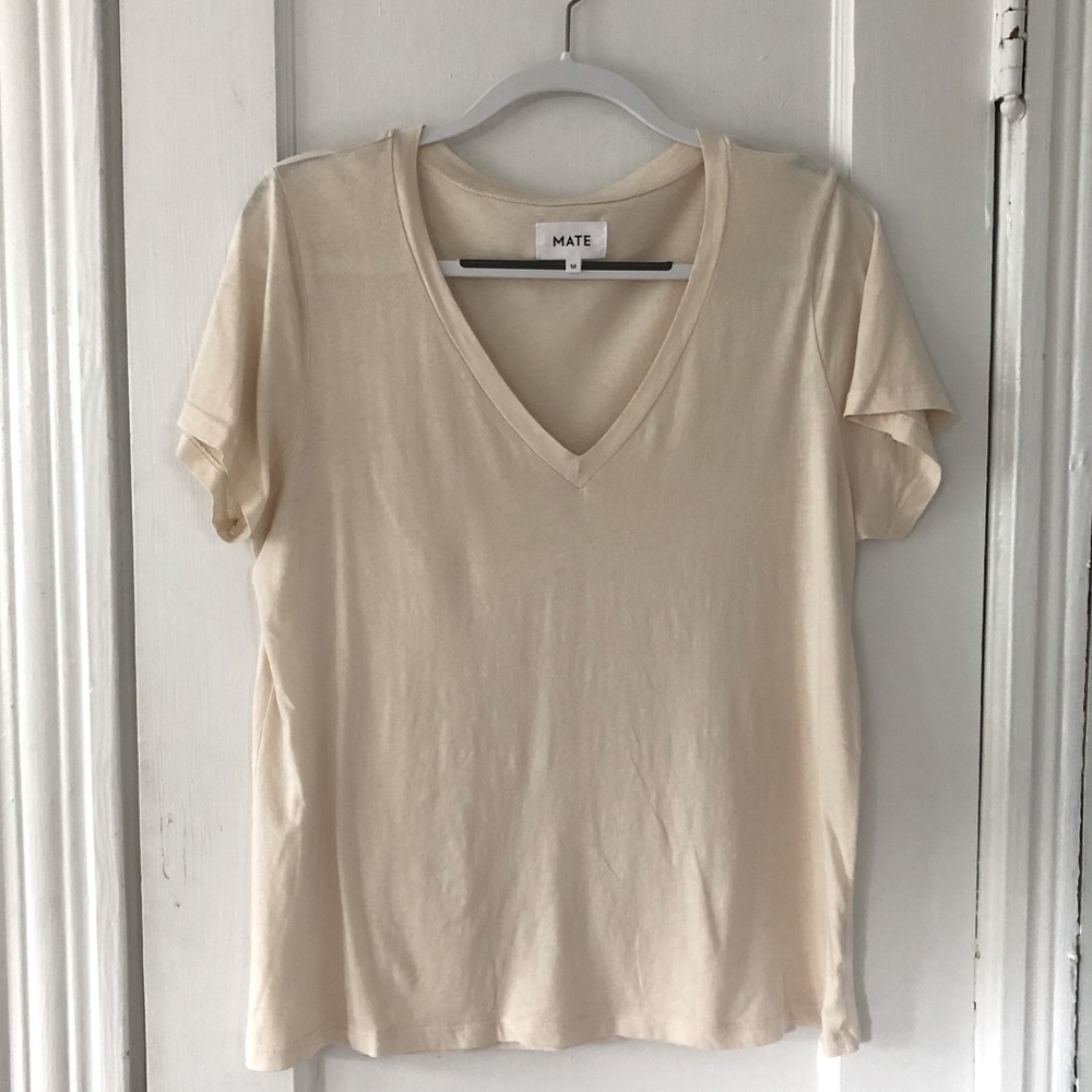MATE the Label Organic Cotton V Neck Tee in Bone